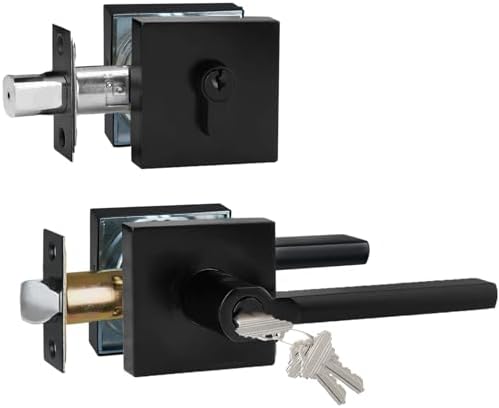 HISAFE Keyed Entry Door Handle with Single Cylinder Deadbolt Combo Matte Black 1 Set