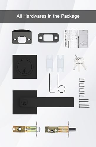 GoldenWarm Matte Black Door Handle Set with Deadbolts Easy to Install for Front Door Safety Security