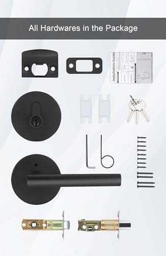 GoldenWarm Door Lock Set - Black Door Handle with Deadbolt