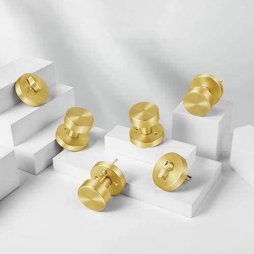 Naubea Gold Door Knobs Privacy Door Handles with Lock Heavy Duty Brass Knobs for bedrooms and bathrooms