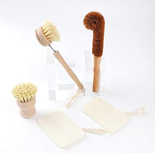 Eco-Friendly Kitchen Cleaning Set - Set of 5 Natural Wooden Brushes