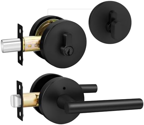 GoldenWarm Door Lock Set - Black Door Handle with Deadbolt