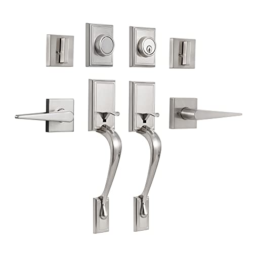 Double Door Lock Set Entry Door Lock Set Curved Straight Handles Satin Nickel Finish
