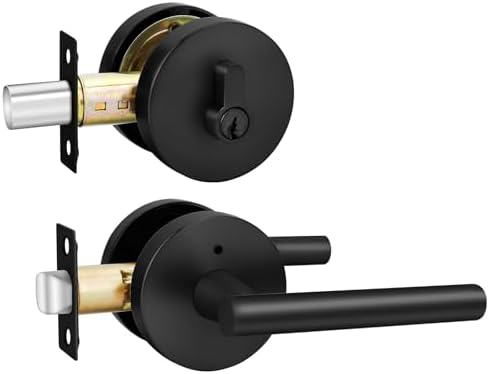 Haidms Black Exterior Door Lock Set with Deadbolt Matte Black