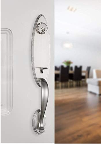 Premium SATIN NICKEL Front Door Handle Set with Reversible Knobs for Modern Doors