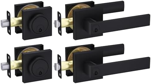 GoldenWarm Matte Black Door Handle Set with Deadbolts Easy to Install for Front Door Safety Security
