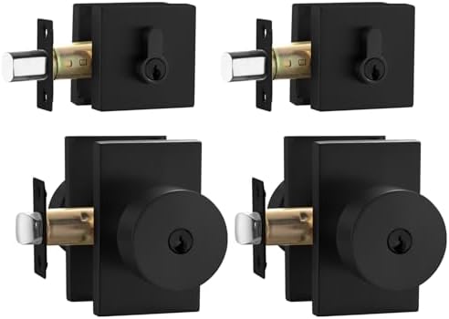 GoldenWarm Black Door Knobs with Deadbolt Entry Door Lock Set