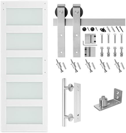 SmartStandard 30x84 inch White Barn Door with Handle and Easily Assembled Kit