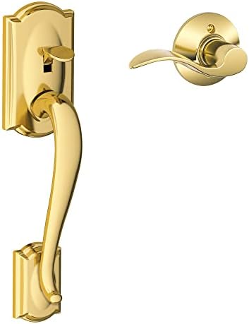 Secure Front Entry Handle Set with Right-Handed Accent Lever and Bright Brass Finish