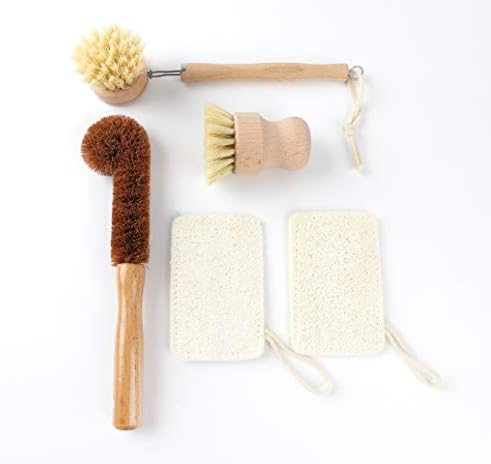 Eco-Friendly Kitchen Cleaning Set - Set of 5 Natural Wooden Brushes