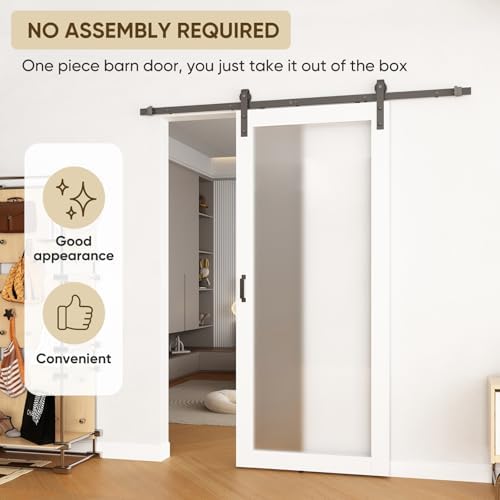 36IN X 80IN FROSTED GLASS BARN DOOR - NO ASSEMBLY REQUIRED