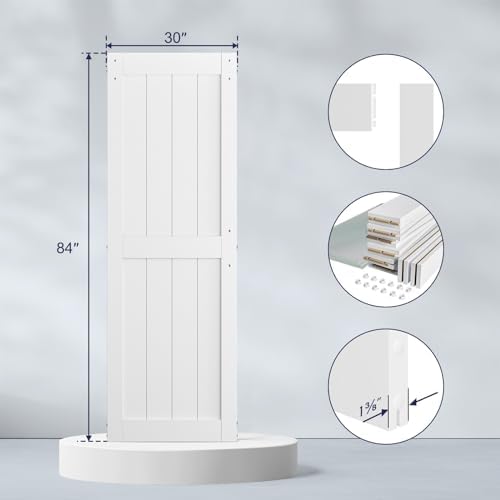 SmartStandard 30 x 84 inch White Sliding Barn Door with Hardware Kit and Handle