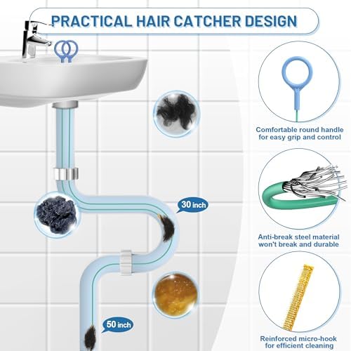 Kellys Collection 12-Piece Snake Drain Hair Remover Multi-Functional clog Removal Tools for Home Businesses