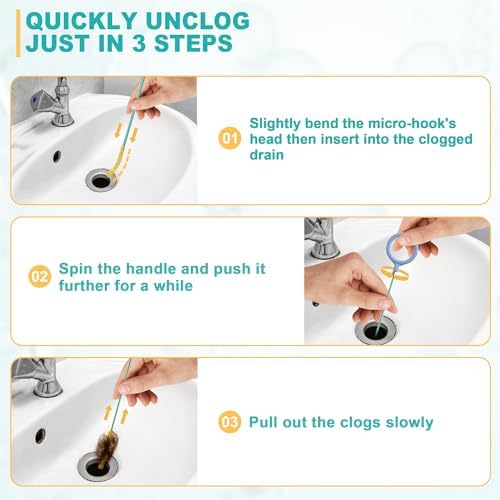 Drain Soon 50 Sink Snake Hair Remover Anti-Break Long Drain Clogger