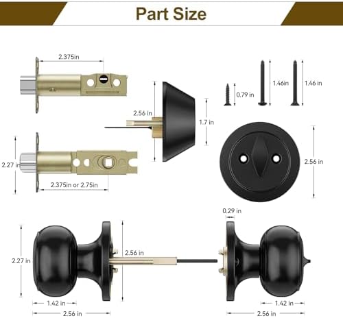 HOSOM Entry Door Knob and Single Cylinder Deadbolt Set Matte Black 1-Pack