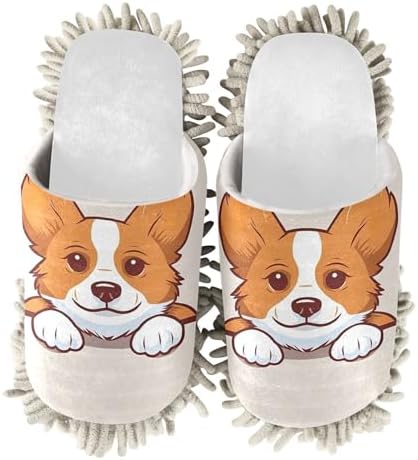 Stylish Luxurious White Corgi Mop Slippers for Clean Floors