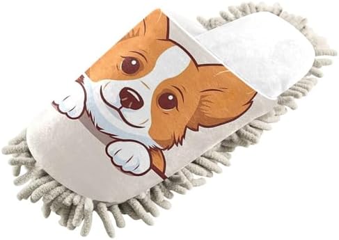Stylish Luxurious White Corgi Mop Slippers for Clean Floors