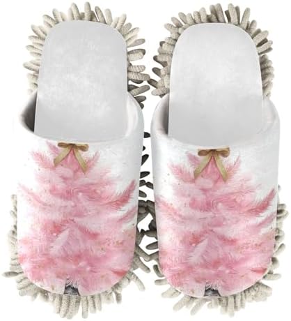 White Pink Christmas Trees Mop Slippers
