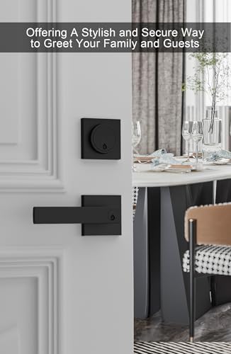 GoldenWarm Matte Black Door Handle Set with Deadbolts Easy to Install for Front Door Safety Security