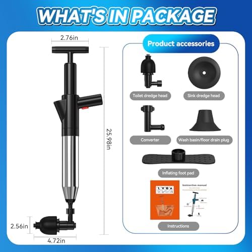 High-Pressure Toilet Plunger with Visual Barometer for Clogged Pipes