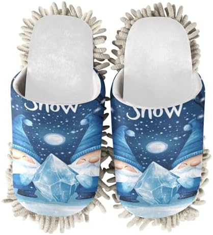 White Christmas Blue Gnomes Mop Slippers From Office to Home
