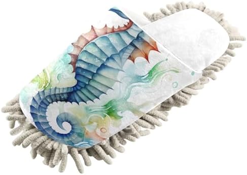 RunningBear White Seahorses Mop Slippers for Floor Cleaning 1