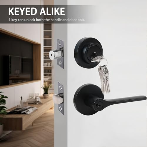 Versatile Door Lock Set with 2-Piece Keyed Entry Door Lever for Front Exterior Doors