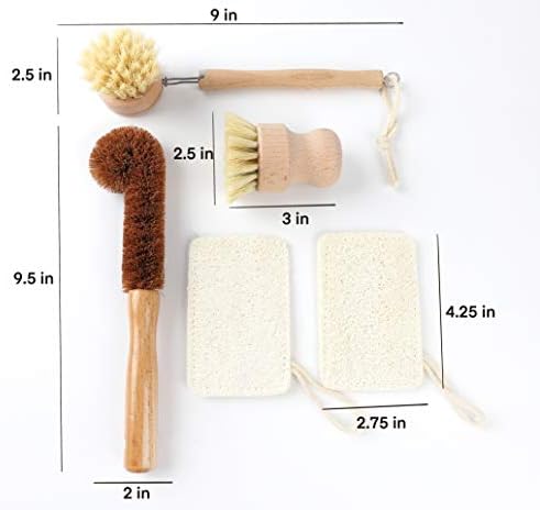 Eco-Friendly Kitchen Cleaning Set - Set of 5 Natural Wooden Brushes