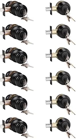 KNOBWELL 6-Piece Door Knob Deadbolt Combo Set in Matte Black Keyed Alike Exterior Door Lock Set