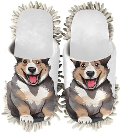 Mop in Style No Mess Required - White Corgi Mop Slippers - Safe for Floors Easy to Use
