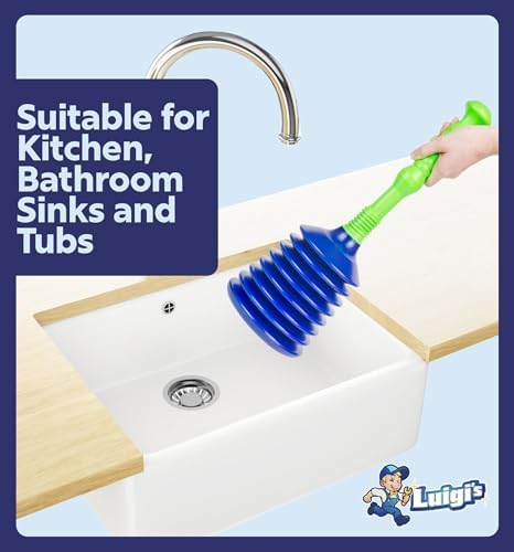 Luigis Heavy-Duty Sink Drain Plunger for Slow Drains