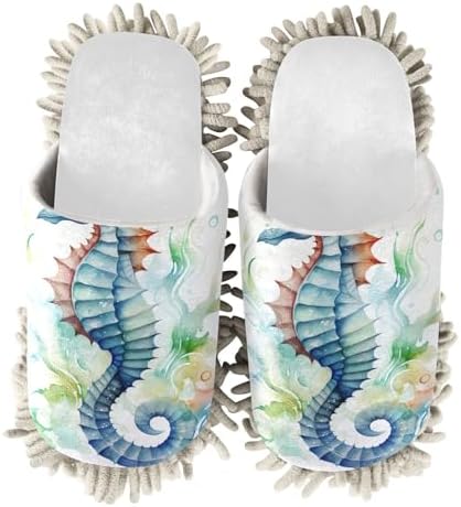 RunningBear White Seahorses Mop Slippers for Floor Cleaning 1