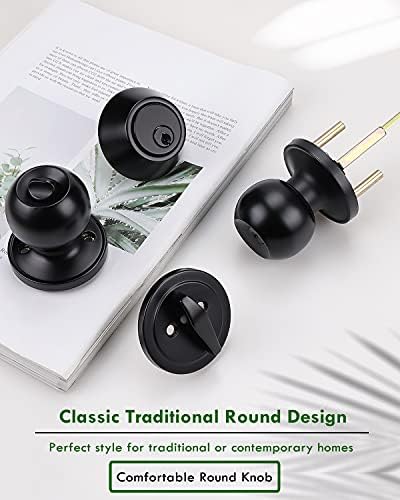 4-Piece Exterior Door Lock Set with 4 Knobs and 4 Deadbolts Flat Black Keyed Alike