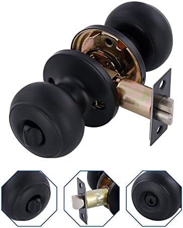 GITRANG Single Cylinder Door Knock Set with Keyed Deadbolt Matte Black Door Knobs for Home Security