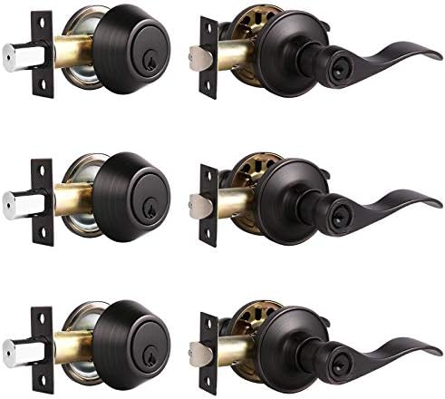 Probrico - Oil Rubbed Bronze Door Entry Lever Single Cylinder Deadbolt Set for Modern Home Security