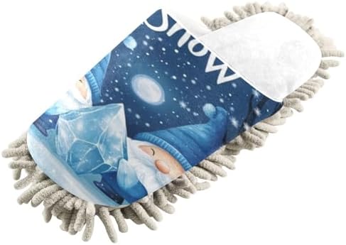 White Christmas Blue Gnomes Mop Slippers From Office to Home