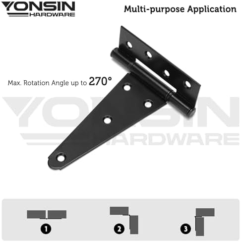 Durable 6 T-Strap Shed Door Hinges Heavy Duty Black Silent Operation