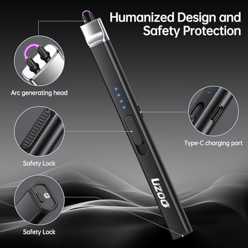 Rechargeable Candle Lighters with LED Display 360 Rotation for Camping BBQ Home Use