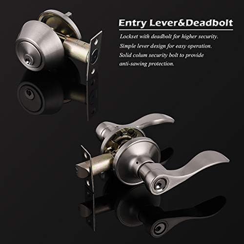 Durable Front Door Lock Set with Reversible Lever Deadbolt SATIN NICOLLE FINISH