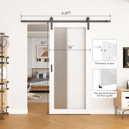 36IN X 80IN FROSTED GLASS BARN DOOR - NO ASSEMBLY REQUIRED