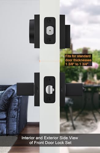 GoldenWarm Matte Black Door Handle Set with Deadbolts Easy to Install for Front Door Safety Security