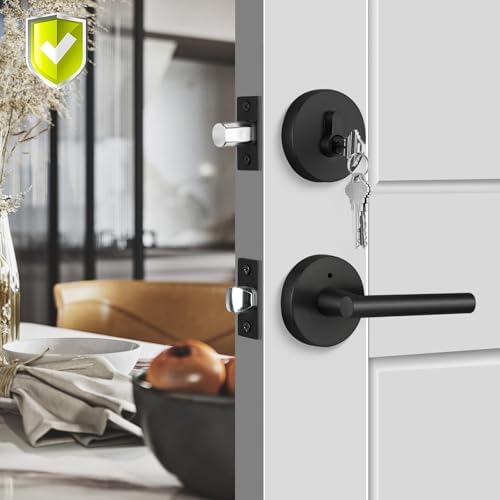 Haidms Black Exterior Door Lock Set with Deadbolt Matte Black
