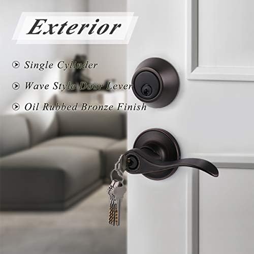 Probrico - Oil Rubbed Bronze Door Entry Lever Single Cylinder Deadbolt Set for Modern Home Security