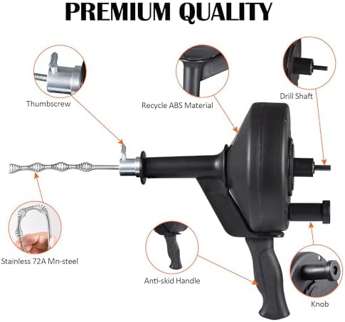 Professional Drain Snag Eco-Friendly 33ft Spring Steel Drain Auger for Home Commercial Use