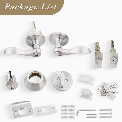 Brotima1-Piece Keyed Entry Door Handle Set with Wave Style Lever Door Handle for Built-Ins and More