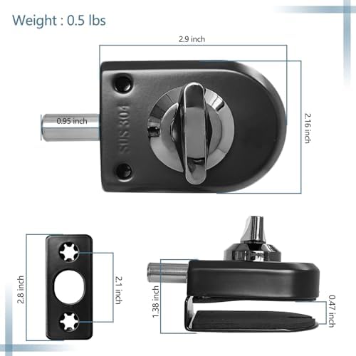 Secure Glass Door Lock - 039-047 Thick Black B105 No Drill Anti-Corrosion
