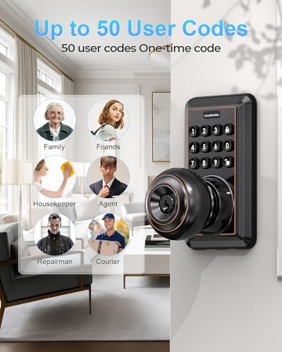 Disposable Keypad Door Lock Keyless Door Knob Oil Rubbed Bronze Waterproof Easy Install Program - 50 User Code