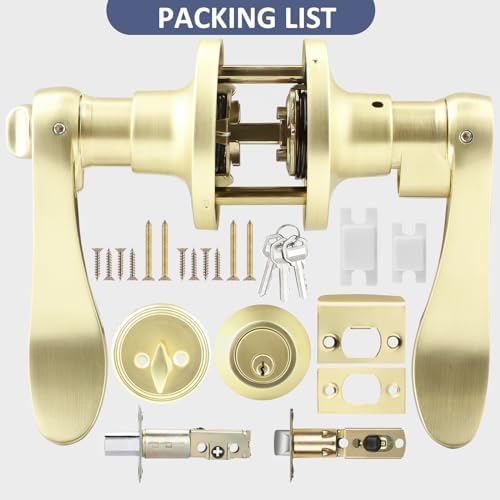 EHOMEWARE Door Handleset with Single Cylinder Deadbolt 3 Pack - Wave Style Locking Lever Set for Entry Doors