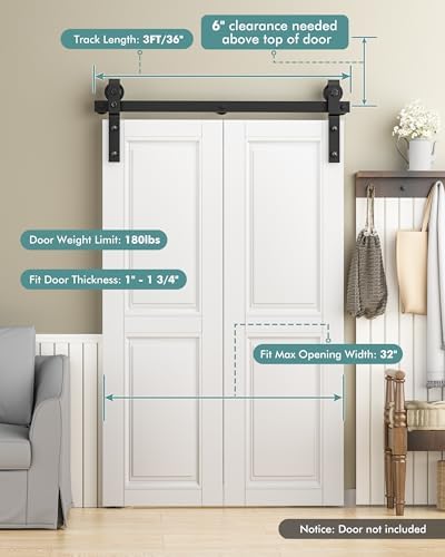 Heavy Duty 36 Bifold Barn Door Hardware Kit - Durable and Smooth-Closing Track for 16 Closet Doors