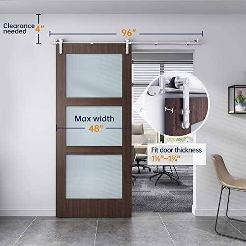 EaseLife 8 FT Stainless Steel Sliding Barn Door Track Kit Heavy Duty Anti-Rust Slide Smoothly Quietly Easy Install